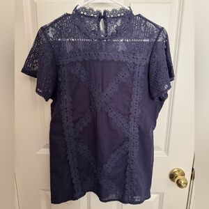 Elegant Lace Women's Top - Navy